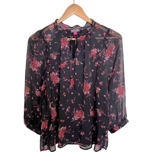 VINCE Camuto Flowy Sheer Floral Top - Picture 1 of 7